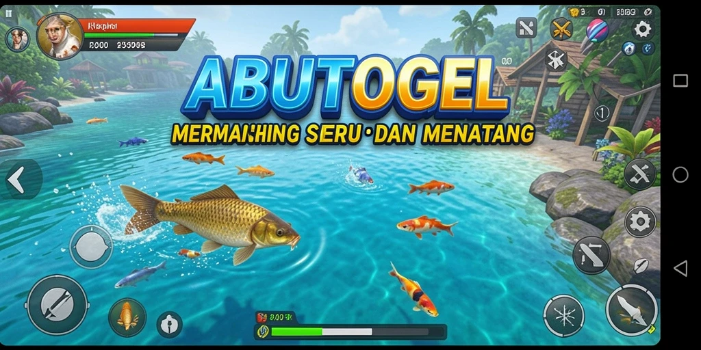 Gameplay seru dalam ABUTOGEL saat menangkap ikan di laut.