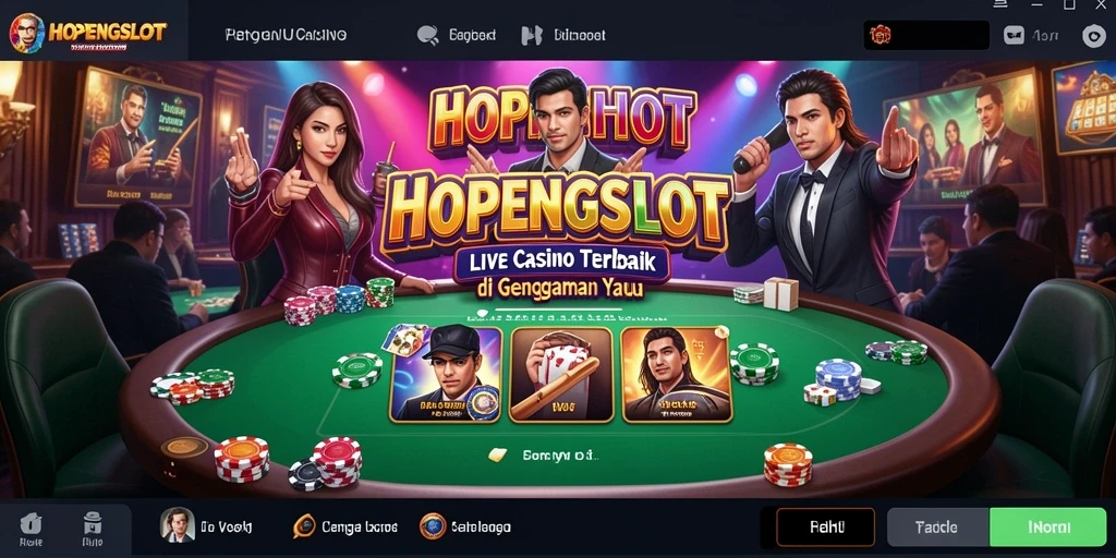 Tampilan gameplay HOPENGSLOT dengan dealer langsung dan antarmuka yang interaktif.
