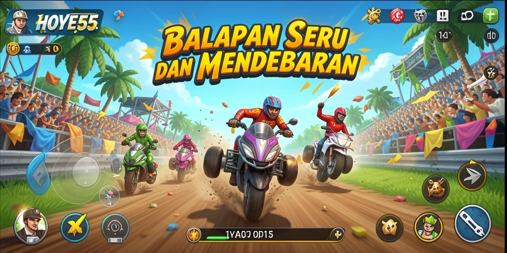 Screenshot HOYE55 menampilkan aksi balapan yang mendebarkan di lintasan.