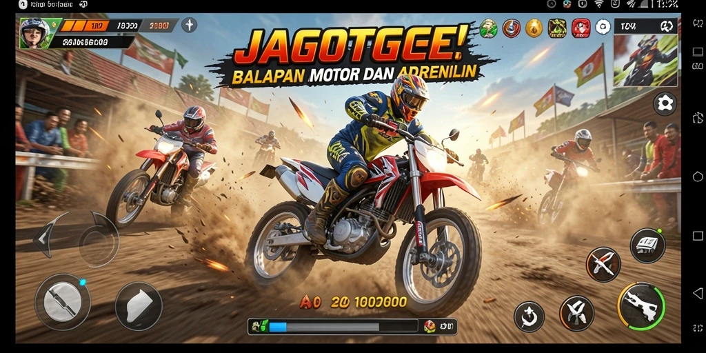 Tampilan gameplay JAGOTOGEL dengan aksi balapan motor yang mendebarkan.