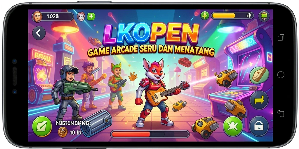 Gameplay LKOPEN yang dinamis dan penuh warna dalam satu layar.