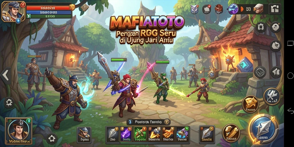 Tampilan layar MAFIATOTO menunjukkan aksi seru dalam pertarungan RPG.