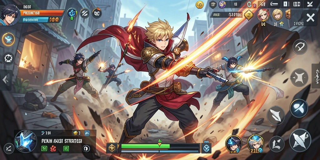 Tampilan gameplay seru di dunia Anime yang penuh warna.