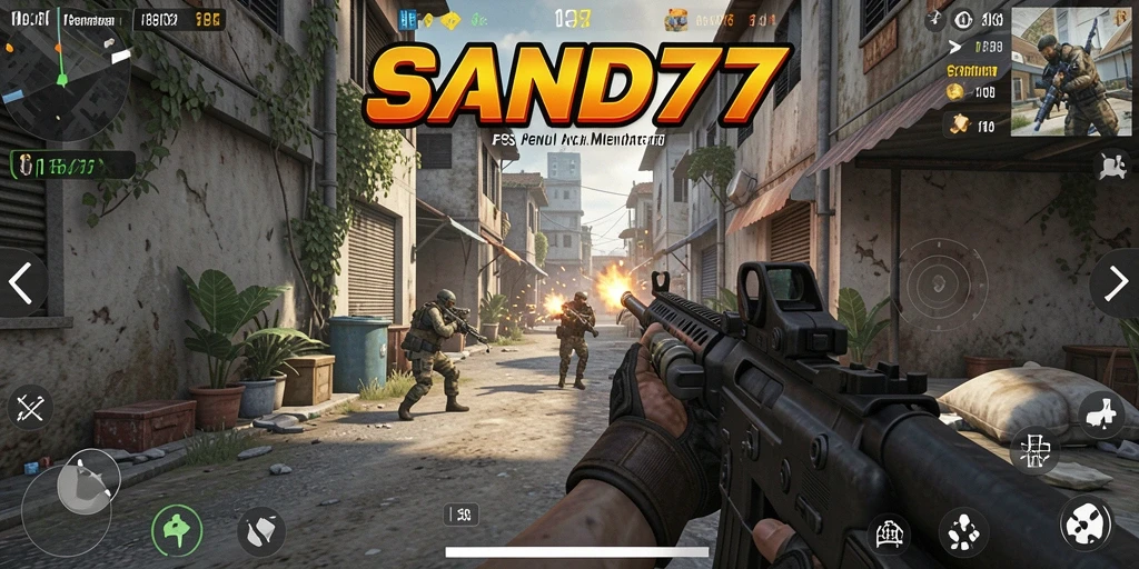 Tampilan gameplay thrilling dari SAND77 dengan aksi tembak-menembak mendebarkan.