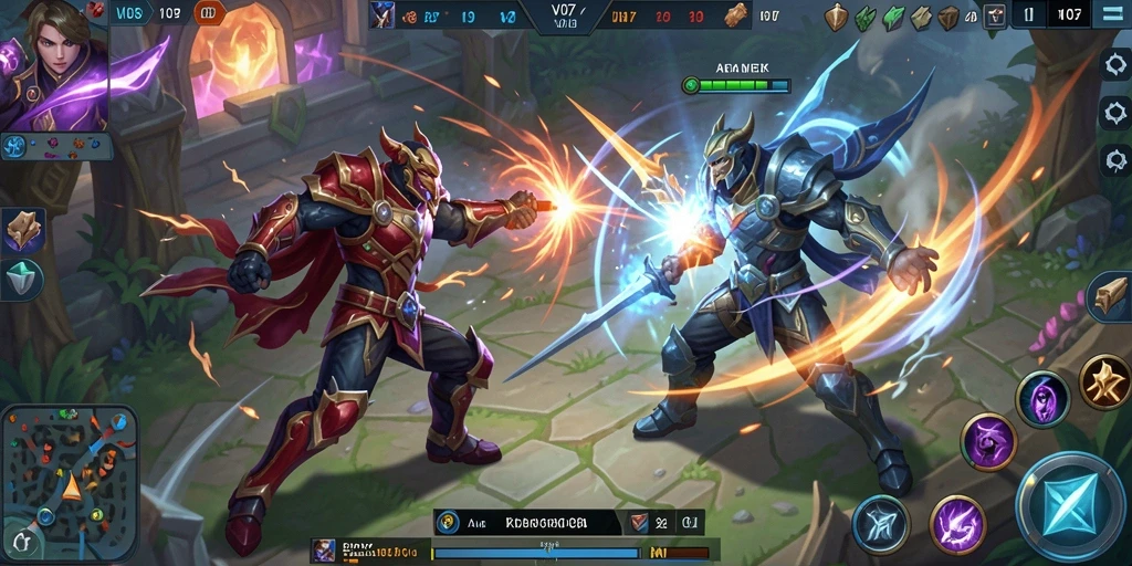 Tampilan gameplay V07 yang memukau dan seru dalam pertarungan MOBA.